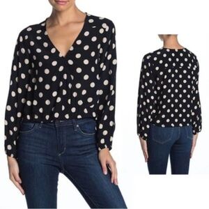 Sanctuary Cori Polka Dot Blouse XL Black Pink Long Sleeve Work Top Office Bin P